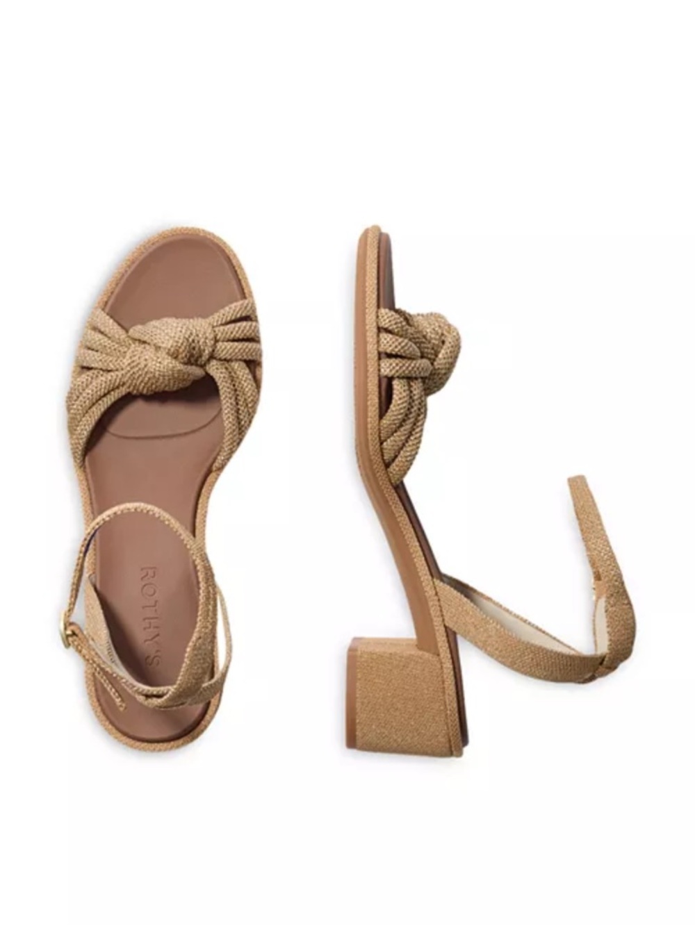Rothy's Tan Knotted Strap Block Heel Sandals